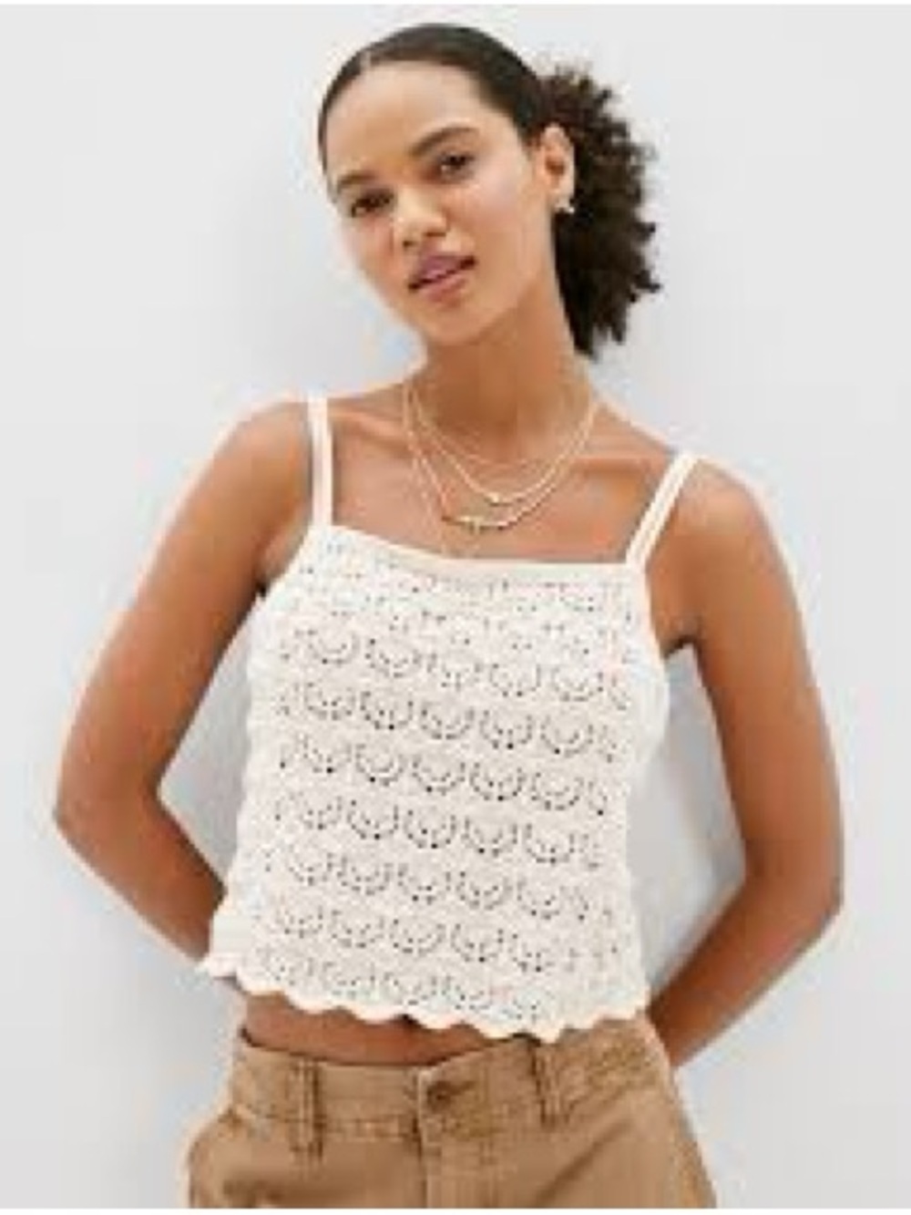 American Eagle Bohemian Cottagecore Crochet Cotton Tank Top with Tie Back Size M